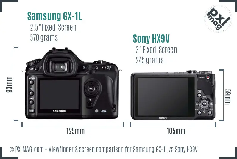 Samsung GX-1L vs Sony HX9V Screen and Viewfinder comparison