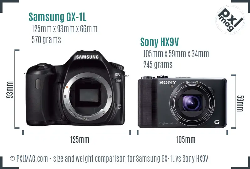 Samsung GX-1L vs Sony HX9V size comparison