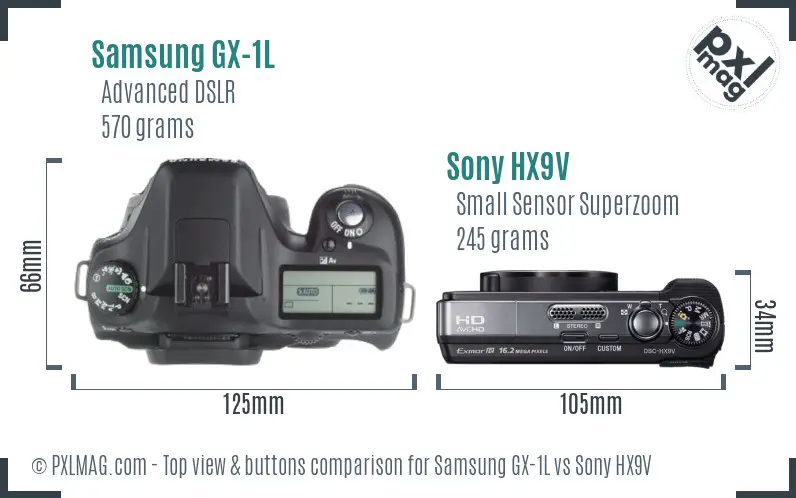 Samsung GX-1L vs Sony HX9V top view buttons comparison