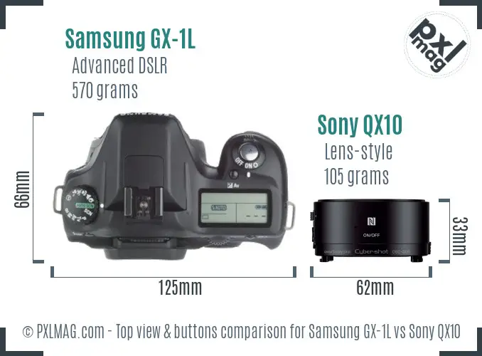 Samsung GX-1L vs Sony QX10 top view buttons comparison