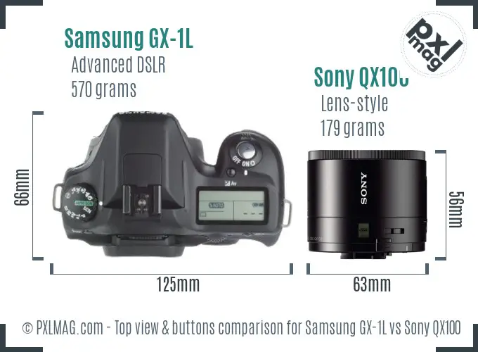 Samsung GX-1L vs Sony QX100 top view buttons comparison