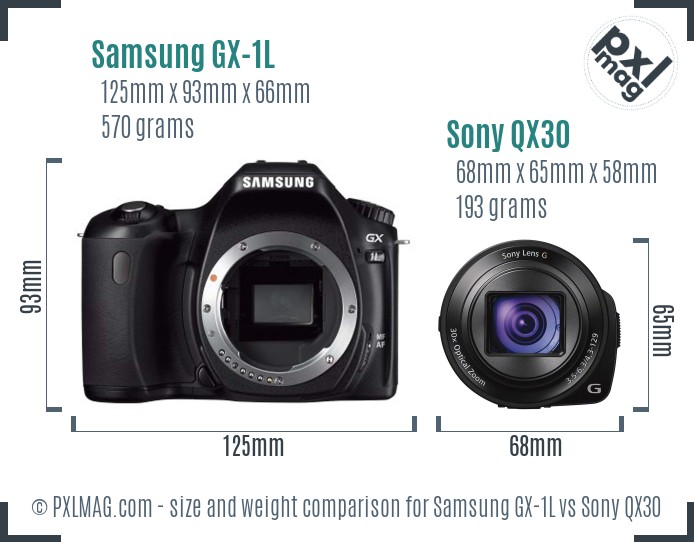 Samsung GX-1L vs Sony QX30 size comparison