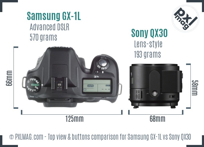 Samsung GX-1L vs Sony QX30 top view buttons comparison