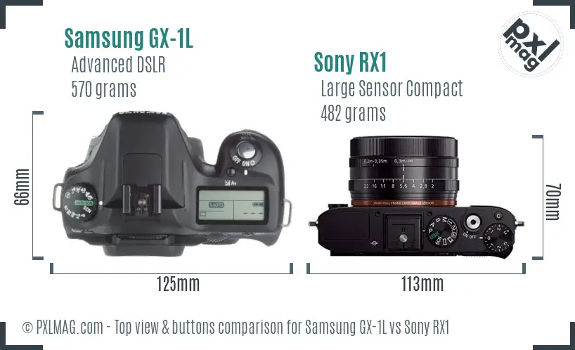 Samsung GX-1L vs Sony RX1 top view buttons comparison