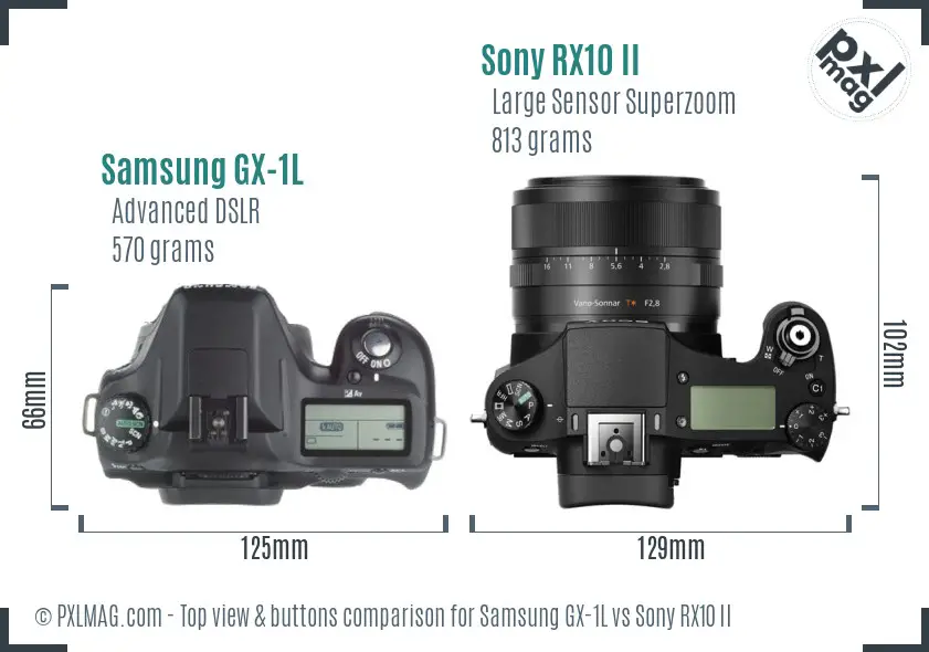 Samsung GX-1L vs Sony RX10 II top view buttons comparison