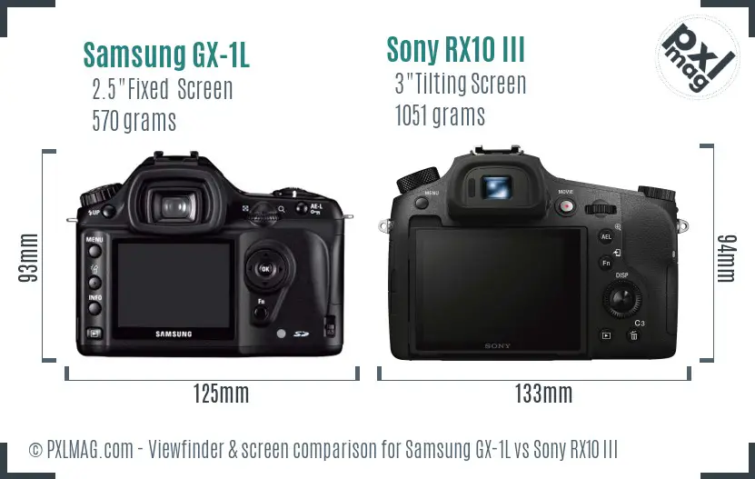 Samsung GX-1L vs Sony RX10 III Screen and Viewfinder comparison