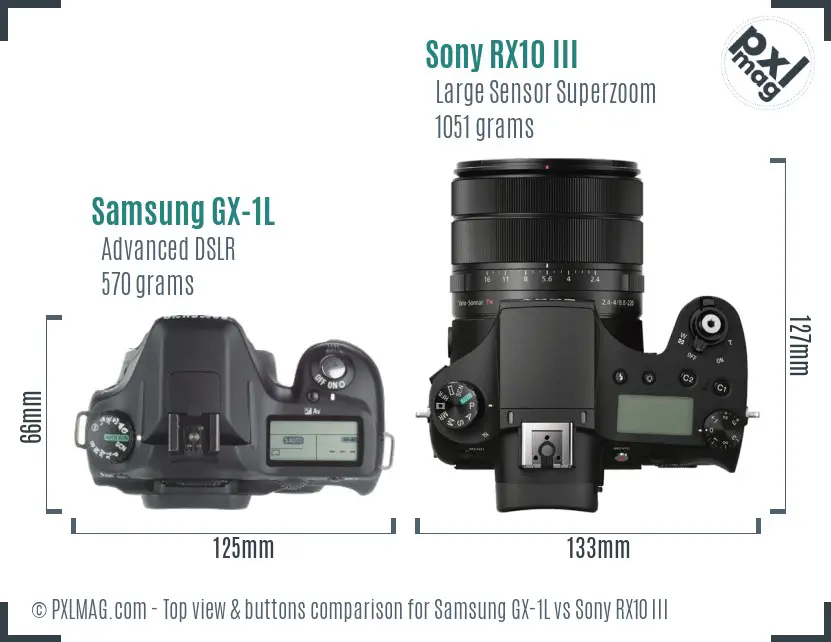 Samsung GX-1L vs Sony RX10 III top view buttons comparison