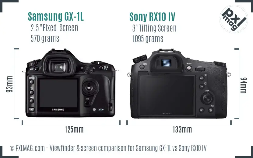 Samsung GX-1L vs Sony RX10 IV Screen and Viewfinder comparison