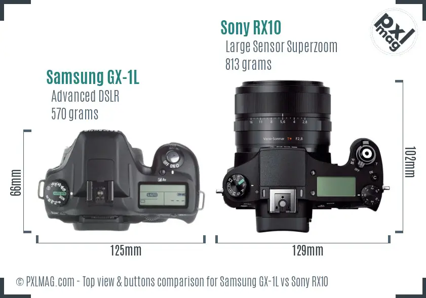 Samsung GX-1L vs Sony RX10 top view buttons comparison