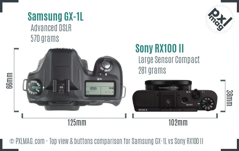 Samsung GX-1L vs Sony RX100 II top view buttons comparison