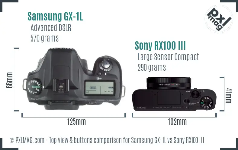 Samsung GX-1L vs Sony RX100 III top view buttons comparison