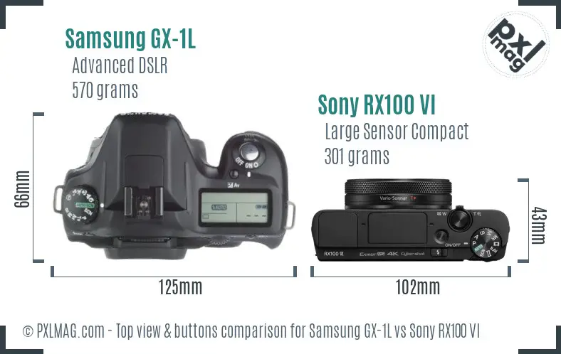 Samsung GX-1L vs Sony RX100 VI top view buttons comparison