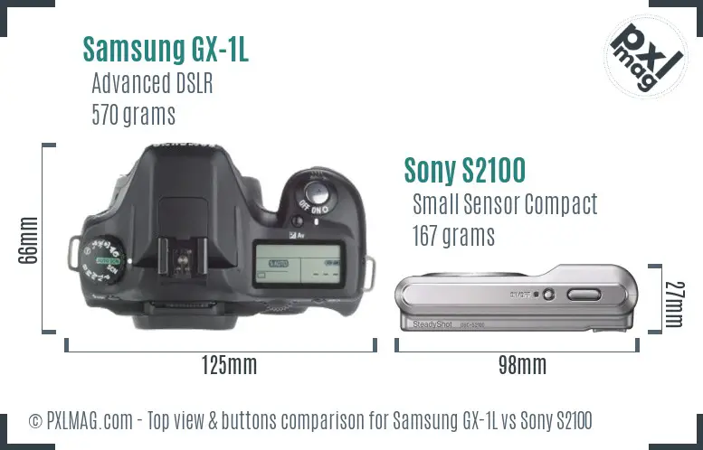 Samsung GX-1L vs Sony S2100 top view buttons comparison