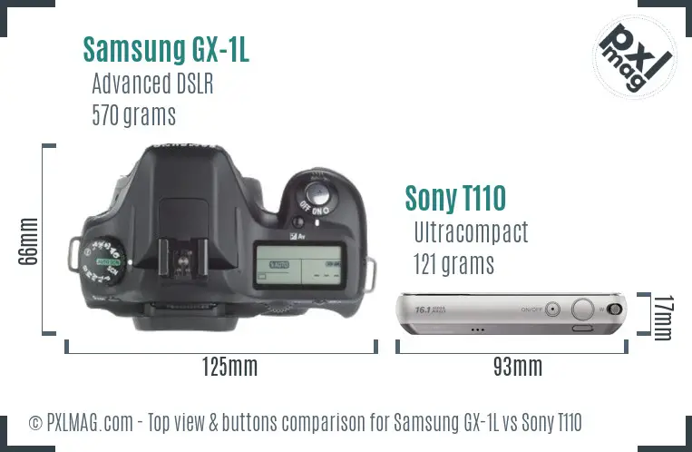 Samsung GX-1L vs Sony T110 top view buttons comparison