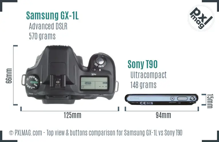 Samsung GX-1L vs Sony T90 top view buttons comparison