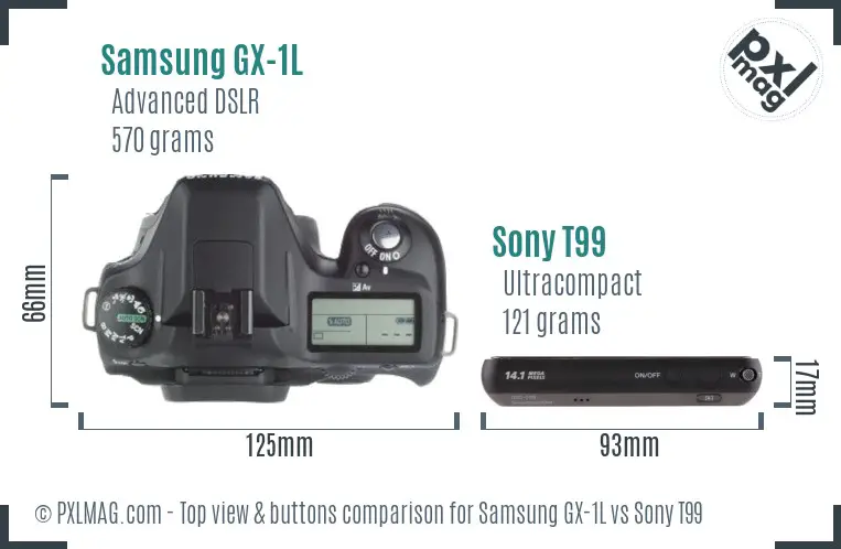 Samsung GX-1L vs Sony T99 top view buttons comparison