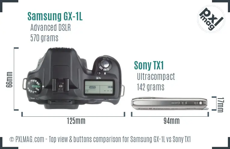 Samsung GX-1L vs Sony TX1 top view buttons comparison