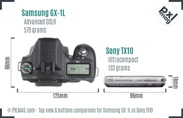 Samsung GX-1L vs Sony TX10 top view buttons comparison