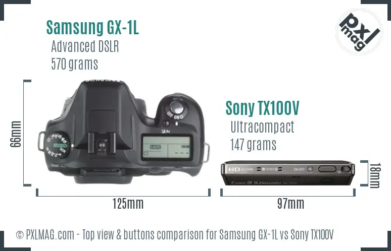 Samsung GX-1L vs Sony TX100V top view buttons comparison