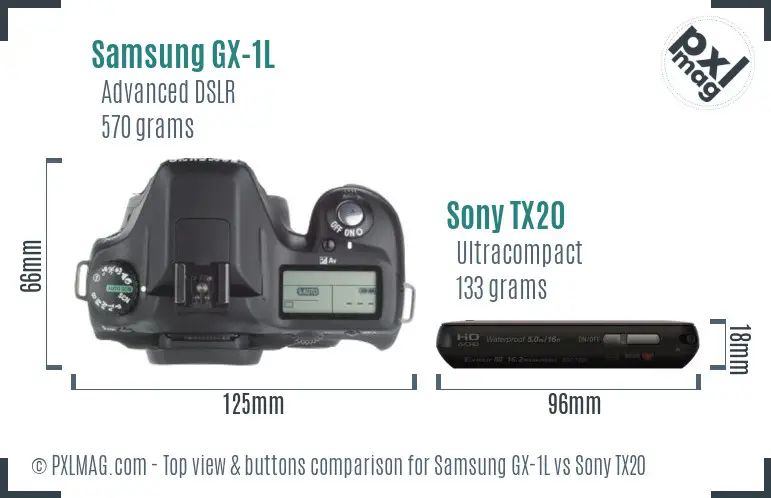 Samsung GX-1L vs Sony TX20 top view buttons comparison