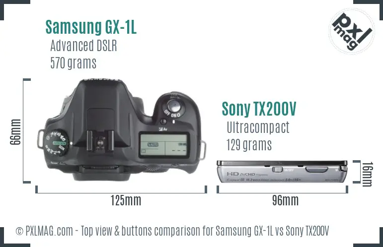Samsung GX-1L vs Sony TX200V top view buttons comparison