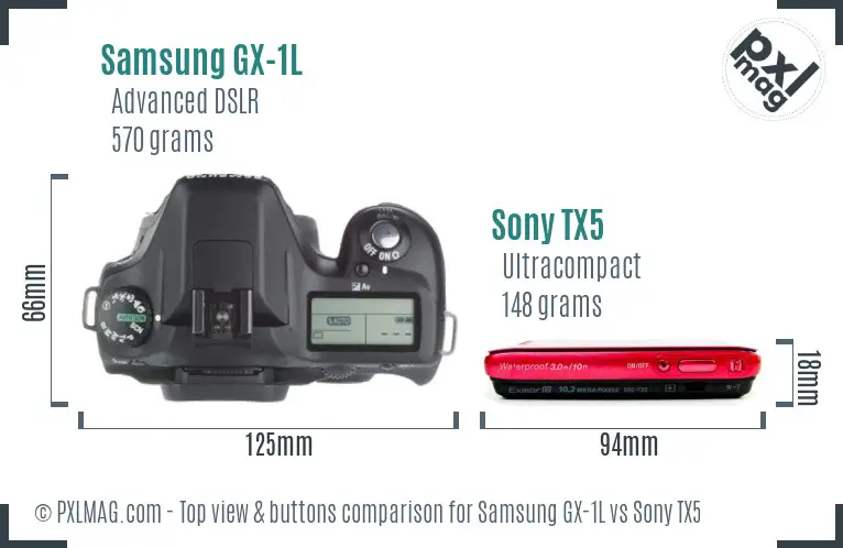 Samsung GX-1L vs Sony TX5 top view buttons comparison