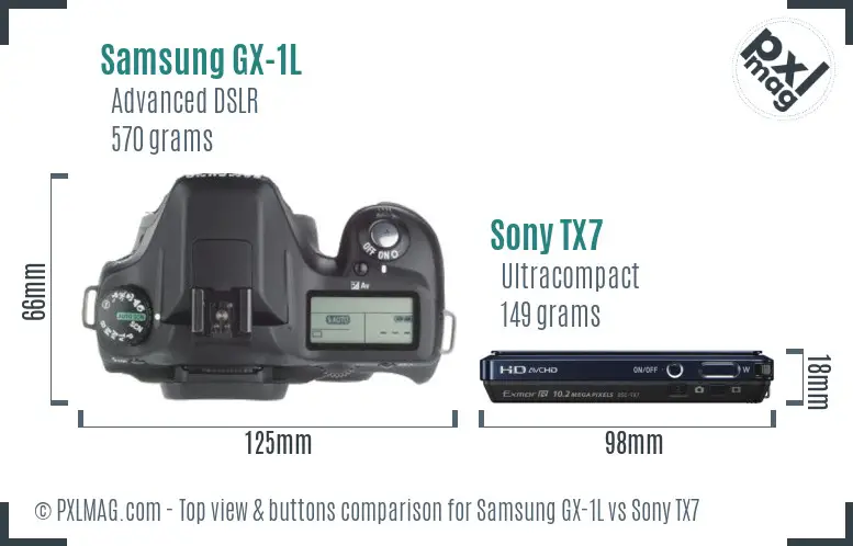 Samsung GX-1L vs Sony TX7 top view buttons comparison