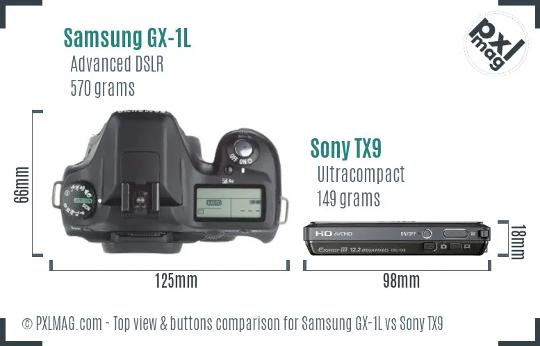 Samsung GX-1L vs Sony TX9 top view buttons comparison