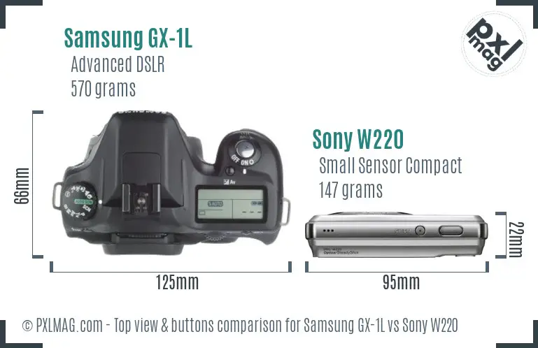 Samsung GX-1L vs Sony W220 top view buttons comparison