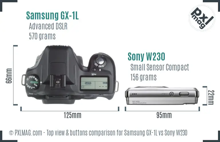 Samsung GX-1L vs Sony W230 top view buttons comparison