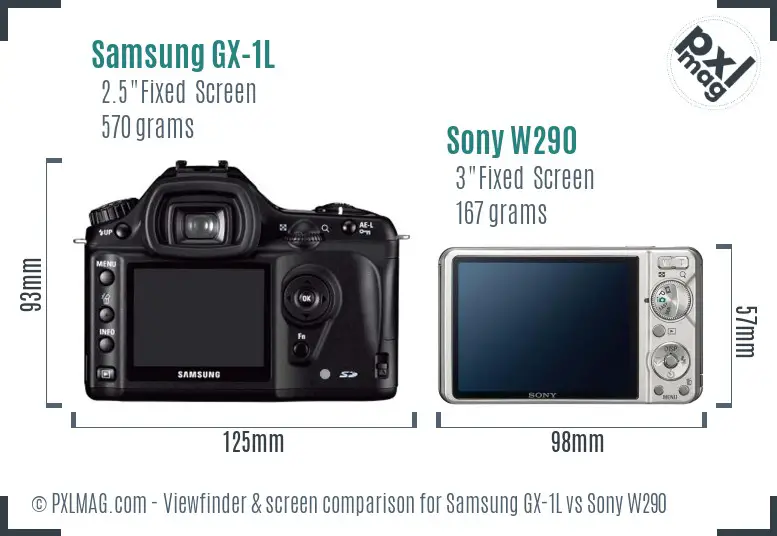 Samsung GX-1L vs Sony W290 Screen and Viewfinder comparison