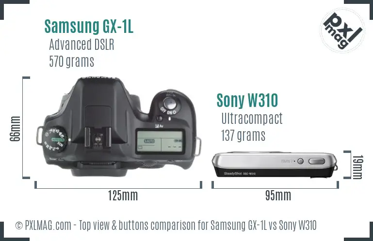 Samsung GX-1L vs Sony W310 top view buttons comparison