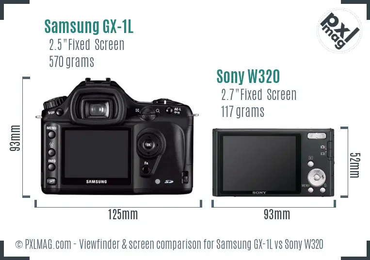 Samsung GX-1L vs Sony W320 Screen and Viewfinder comparison