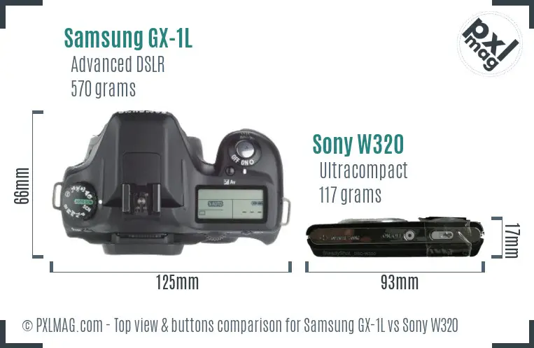 Samsung GX-1L vs Sony W320 top view buttons comparison