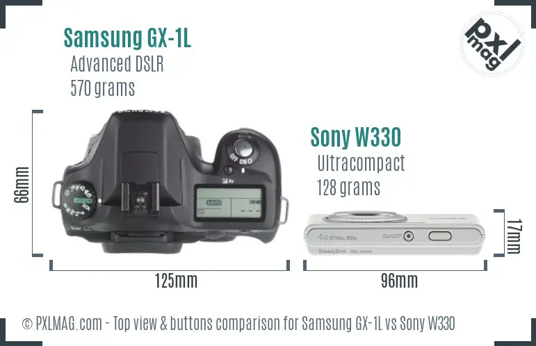 Samsung GX-1L vs Sony W330 top view buttons comparison