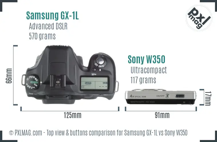 Samsung GX-1L vs Sony W350 top view buttons comparison