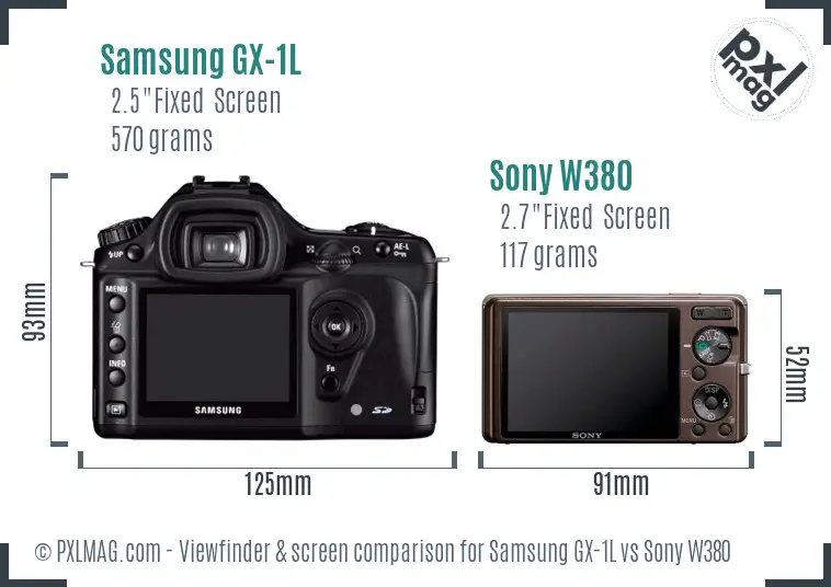 Samsung GX-1L vs Sony W380 Screen and Viewfinder comparison