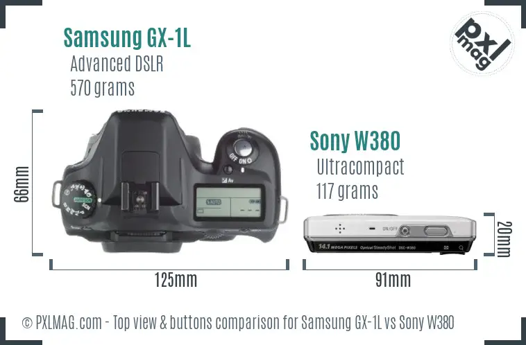 Samsung GX-1L vs Sony W380 top view buttons comparison