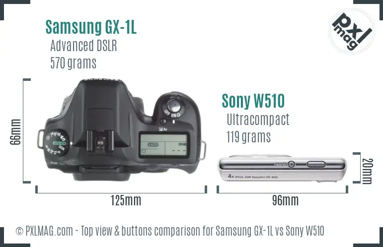 Samsung GX-1L vs Sony W510 top view buttons comparison