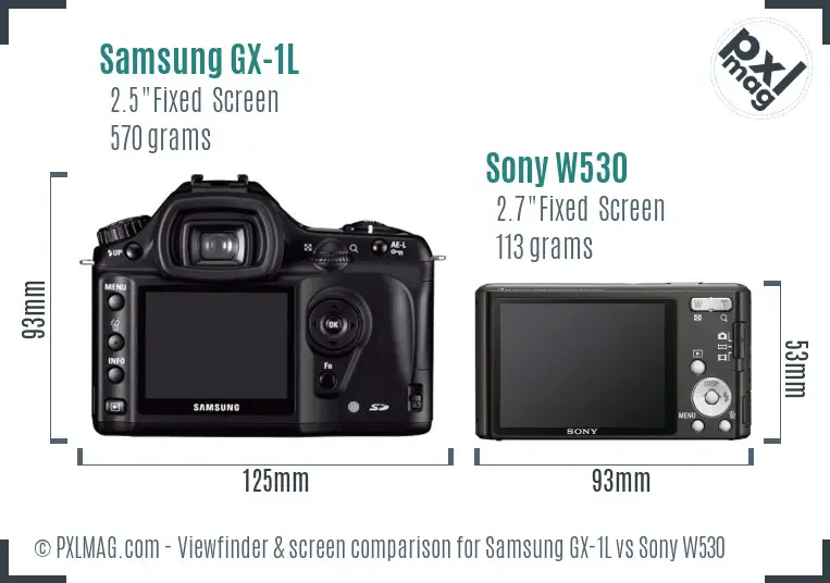 Samsung GX-1L vs Sony W530 Screen and Viewfinder comparison