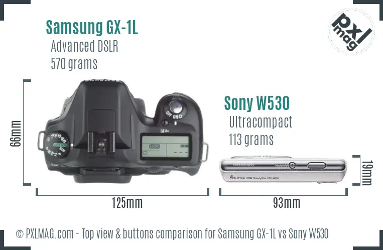 Samsung GX-1L vs Sony W530 top view buttons comparison