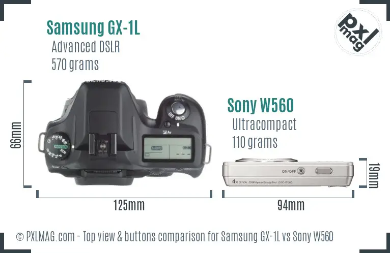 Samsung GX-1L vs Sony W560 top view buttons comparison