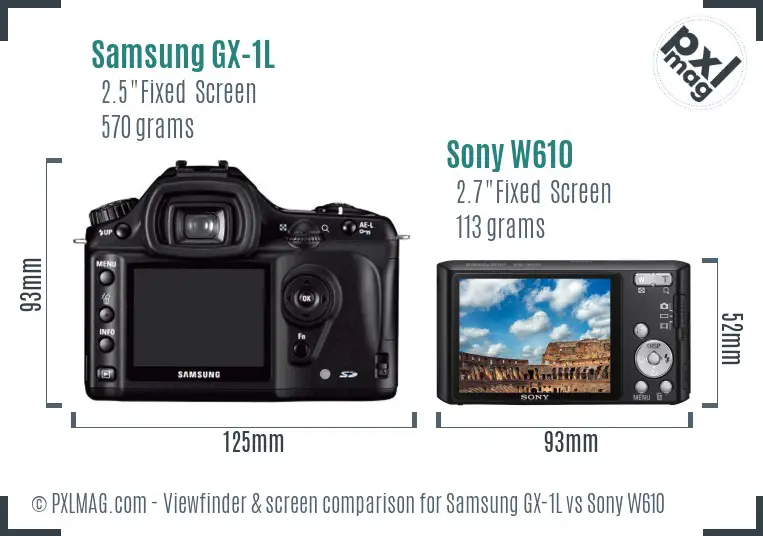Samsung GX-1L vs Sony W610 Screen and Viewfinder comparison