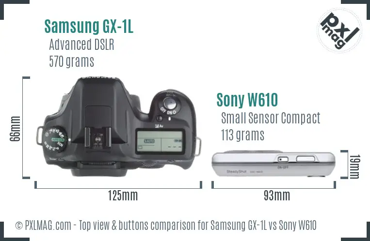 Samsung GX-1L vs Sony W610 top view buttons comparison