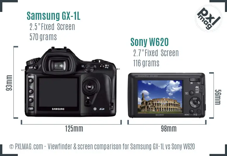 Samsung GX-1L vs Sony W620 Screen and Viewfinder comparison