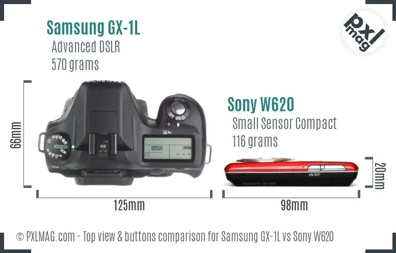 Samsung GX-1L vs Sony W620 top view buttons comparison