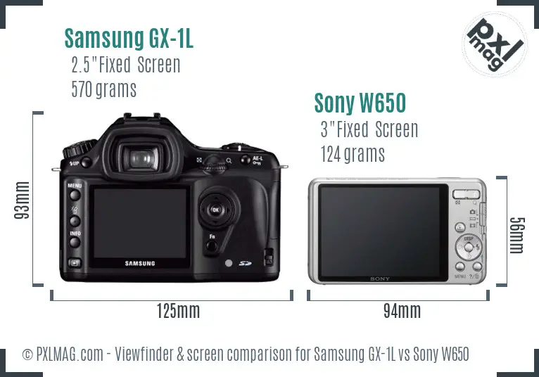 Samsung GX-1L vs Sony W650 Screen and Viewfinder comparison