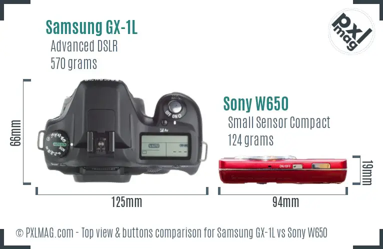 Samsung GX-1L vs Sony W650 top view buttons comparison