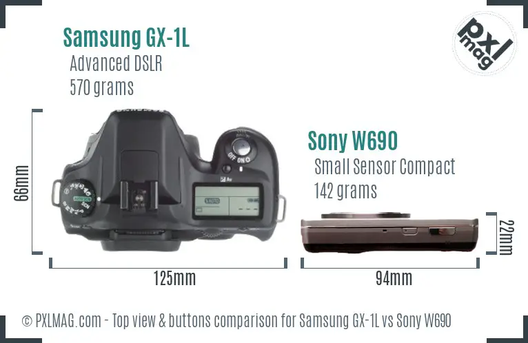 Samsung GX-1L vs Sony W690 top view buttons comparison