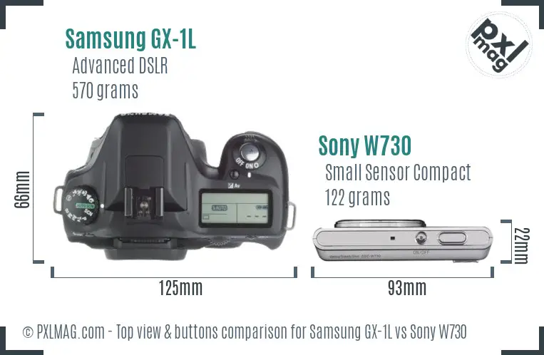Samsung GX-1L vs Sony W730 top view buttons comparison